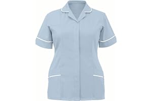 JISUXIAB Scrubs Tops Nurses Shirts for Women Ladies UK V Neck Short Sleeve Plus Size Healthcare Uniforms Medical Beauty Pockets Buttons Tunics Tops
