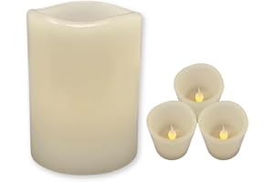 ‎TOCI ToCi 4er-Set LED-Kerze Elfenbein Ø 5 x 6,5 cm mit Timerfunktion, flammenlose Echtwachs-Kerzen mit flackernder LED-Flamme