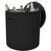 Keter 17200045 Kühlbox/Beistelltisch Cool Stool, Rattanoptik, Kunststoff, braun