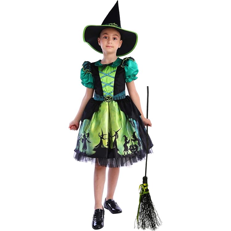 Hexenkostüm Für Mädchen 3-4 Jahre – Bunt, Mit Kleid & Hut, Für Halloween & Karneval