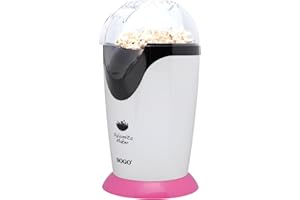 Sogo Machine à popcorn, 1200 W, rose et blanc, rapide et efficace, idéal pour les soirées cinéma et les fêtes. Pas besoin d'huile, nettoyage facile, pieds antidérapants, popcorn en 3 minutes