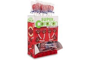 Caramelos Cerdán - Sucettes Géantes Super Cœur Saveur Cerise | Bonbon Dur sans Gluten ni Allergènes | Idéal pour Fêtes, Saint-Valentin et Anniversaires | Boîte 80 Unités
