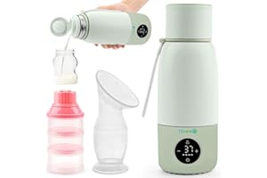 Wiederaufladbarer Milchwärmer mit Formeldispenser von Tilcare - 17oz/500ml, Schnelle Erwärmung, Präzise Temperaturkontrolle, Bis zu 12 Stunden Milchwärme mit LCD-Anzeige - Grün