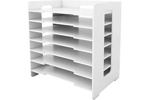 LANTUS Étagères en Papier A3 Extra Larges, pour Bureau et école, dossiers de Bureau Blancs, Plateau à Lettres, Porte-revues et Documents, 33,5 x 25,5 x 40 cm - 7 Couches - Blanc(2PC)