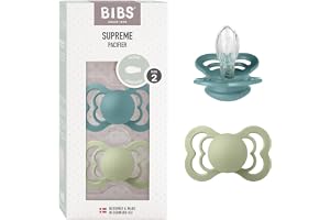 BIBS Supreme Napp, 6-18 månader, 2-pack, symmetrisk, Island Sea/Sage | Silikon | Storlek 2 | BPA-fri | Tillverkad i Danmark