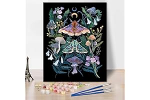 TISHIRON Malen nach Zahlen Erwachsene Anfänger, Motte DIY Malen nach Zahlen Kits für Erwachsene Kinder, Pilz und Blatt Öl Handmalerei Leinwand Geschenke Kunsthandwerk für Zuhause 40 x 50 cm (rahmenlos)