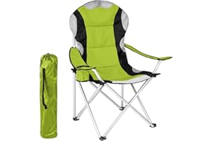 BAKAJI Sedia Pieghevole Da Campeggio Imbottita Con Borsa Camping Sedia Mare Spiaggia Pesca Da Esterno In Acciaio e Poliestere Con Vano Porta Bibite e Smartphone (Verde)