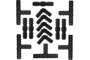 MiJunHD 20mm 15PCS Drip Irrigation Connector Fitting, Barbed Direct Coupling & Elbow & Tee Type Plastic Connect Kit for 16mm Tubing Hose