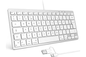 OMOTON Wired Keyboard for Mac with Dual Interface, USB and Type-C Mini Keyboard Compatible with Apple Mac Pro, iMac, Mac Mini, MacBook Pro/Air, QWERTY UK Layout, Silver