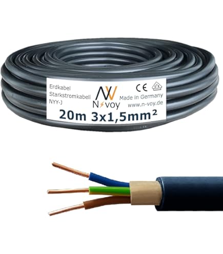 Waskönig-Walter Aardkabel pvc, zwart, NYY-J 3 x 2,5 mm², 50 m ring voor installatie buitenshuis, grond (Duits merkproduct) VDE
