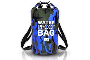 JSRHEEM Borsa Impermeabile, Dry Bag 10L 20L 30L con Tracolla Regolabile, Sacca Stagna per Kayak, Rafting, Nuoto, Canottaggio, Canoa, Spiaggia, Sport Acquatici (blu mimetico, 20 litri)