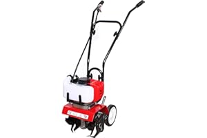 FETCOI Gartenfräse Benzin Motorhacke Bodenfräse 52cc Bodenhacke Radantrieb Ackerfräse mit 35 cm Arbeitsbreite, Luftgekühlter / 2-Takt/Einzylinder Motor Mini Pflüger Grubber Kultivator
