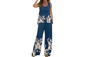 GENERIC Chandal Mujer Casual Original Chaleco Estampado Verano Para Mujeres Blusa Piernas Anchas Pantalones Largos Manga Corta 2024 Nueva Conjunto Mujer Vestir Dos Piezas Elegante-3