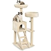 Amazon Basics Large Cat Scratcher with Two Platforms and Kennel, 50 Inches Height, Various Levels, Beige