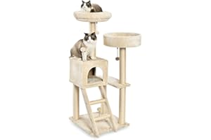 Amazon Basics Large Cat Scratching Post with Two Platforms and House, 127cm High, Multi-Toer, Beige