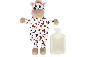 LOVEXIU Bouillotte Peluche 750ml,Bouillotte Eau Chaude,Bouillotte Regles Douloureuses,Bouillote Avec Housse,Vache Bouillote Antifuite pour Enfants Adultes,pour Chauffe Main Ventre Cou Thérapie Pied Dos Taille