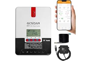 GCSOAR MPPT Solar Charge Controller 40A 12V 24V Auto Max PV 100V Solar Panels 550W/1100W Common Negative Grounding Regulator with Bluetooth adapter Temp Sensor Cable for Lead-Aicd Lithium Types