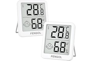 FENSOL Thermometer Hygrometer innen digitales Mini LCD Thermometer innen 2 Stück und luftfeuchtigkeitsmesser raumthermometer Innen mit Smiley-Indikator für Babyzimmer Wohnzimmer Büro Gewächshaus