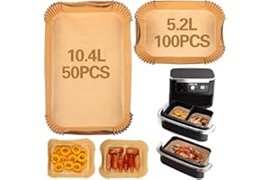 EAPMGQR Carta Forno per Friggitrice ad Aria Doppio Cestello, 150 Pezzi Rettangolare Contenitori Fogli Air Fryer Accessori per Ninja AF500EU (100PCS 5.2L+ 50PCS 10.4L)