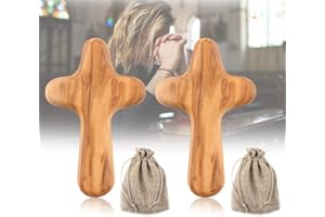 GENERIC 2PCS Holding Cross Olive Wood 10cm, Wooden Holding Cross Small Crucifix with with Portable Woven Linen Sack Handcrafted Religious Keepsake Religious Christian Faith for Men and Women Christian Gifts