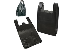 Zoopla Teck 100 Bags Strong Black Large Vest Carrier Bags 11" x 17" x 21" 24mu Plastic Carrier Bags Eco Friendly Recyclable (100)