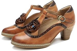 CrazycatZ Womens Leather Colorful Mary Jane Shoes with Bow, Vintage Patchwork Mary Janes Pumps