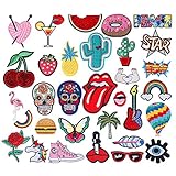 Einfach zu bügeln Material: 32 Stück Bunte Patches lassen sich leicht aufbügeln. Bedecken Sie die Flecken auf der Kleidung und drücken Sie es mit dem Bügeleisen (nicht für Nylon und Rayon empfohlen).