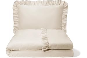 ‎BALBINA balbina Children's Bed Linen Cotton, 2-Piece Baby Bed Linen Set for Children, Bed Linen with Ruffle & Zip, Duvet Cover 100 x 135 cm and Pillowcase 60 x 40 cm, Light Beige