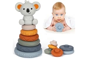 AITSITE 7PCS Stacking Rings Baby Toys 0-6 Months,Stacking Toy Squeeze Teething Toys, Soft Building Stacking Rings Educational Toy Gifts for 6-18 Months Baby Toddler