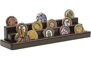 ZOEQIDE Expositor Monedas de Madera para Colección - 4 Filas, Soporte Exhibición Militar, Casino y Medallas, Capacidad 15-18 Medallas, Estante Madera para Escritorio (Monedas no Incluidas)