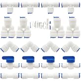 CESFONJER 1/4" Connector, Reverse Osmosis Inline Shut-off Valve, RO Reverse Osmosis Filter System Pack of 20 (Y+T+I+L Combo +