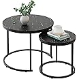 aboxoo Round Nesting Coffee Table Side Table Set of 2 End Tables for Living Room Bedroom Balcony,Black Faux Marble Wooden Table 31IN Accent Large Coffee Table with Steel Frame(HM2387)