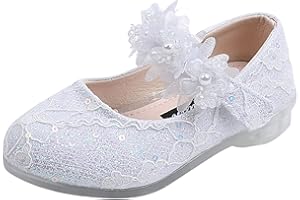 LUCKYWAQNG Mädchen Ballerinas Mary Jane Strap Flache Schuhe Kommunionschuhe Flache Schulschuhe mit Lace Spitze Blumen Süß und Elegant Kleinkind Prinzessinnenschuhe Weichen Sohlen Leicht Bequem Tanzschuhe