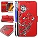Produktbild FESELE Schmetterling Lederhülle für Samsung Galaxy A5 2017, Retro Blumen Butterfly Muster Wallet Ledertasche Leder Flip Tasche Case Ledertasche Bookstyle Handyhülle Mit Kartenfach [Standfunktion] [Brieftasche] Magnetverschluss Klapphülle Schutzhülle für Samsung Galaxy A5 2017 + Blau Eingabestift-Schmetterling,Rot
