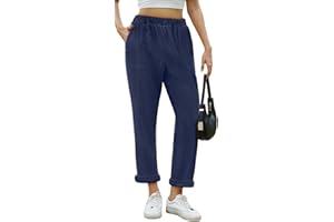 Yutdeng Pantalón de Pana Mujer Pantalones Largos Elegante con Bolsillos Cintura Alta Elasticos Casual 7/8 Pantalones Pana Mujer Suelto Pierna Rectos Pantalón Ancho Invierno Otoño