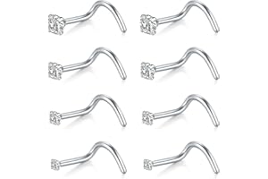 AceFun Piercing nariz,8 piezas 20G 22G piercing nariz perno forma L acero inoxidable pequeño diamante Plata Oro Piercing nariz fino para mujeres hombres sacacorchos piercing nariz perno tornillo