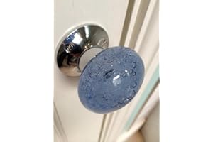 CHATTELS Beautiful Pair of Large Blue Contemporary/Retro Round Smooth Bubble Glass Chrome Mortice Door Knobs/Handles