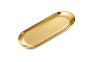 QZAKCE Owalna taca kosmetyczna taca dekoracyjna taca na biżuterię ze stali nierdzewnej organizer na świece kawa deser kosmetyczne pomadki perfumy, złoto