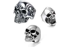 JewelryWe 3 anillos para hombre de acero inoxidable gótico, calavera, abrebotellas, anillo personalizado, color plateado, Acero inoxidable,
