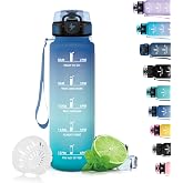 Grsta Sports Water Bottle 1.5 Litres BPA-Free Suitable for Carbonated Drinks Leak-Proof Water Bottle with Filter and Time Marking for Gym School Office and Outdoor Use