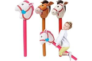 BbiuRer Hobby Horse Pferde 3 Stück Steckenpferd Aufblasbar Hobbyhorse, Aufblasbares Pferd Stockpferd Pferdekopfstäbe für Geburtstagsfeiern, Karneval und Weihnachtsdekoration (Beige, Rosa und Braun)