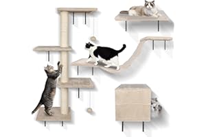 MASTERTOP Kletterwand Katzen Set, 10 -teiliges Groß Kratzbaum Kletterwand für Katzen, Katzenmöbel Wandpark mit Katzenhaus, Katzenbrücke, Sisal Kratzsäulen für den Innenbereich bis 10 kg