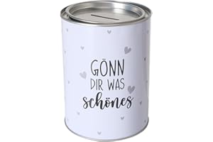ReWu Spardose Sparschwein Schriftzug Gönn Dir was Schönes - Deckel abnehmbar - Wiederverwendbar Metall Sparbüchse Geldgeschenk Geschenkidee Geldspardose Metallspardose 14 x 10 cm