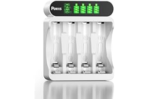 POWXS Battery Charger for Ni-MH Ni-CD AA AAA Rechargeable Batteries, 4 slot LCD Fast Charging Function with USB and Type C Input, Safe Intelligent AA AAA Battery Charger