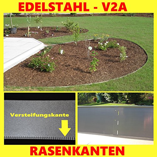Rasenkanten Edelstahl 18 cm hoch mit neuer vertikaler Versteifungskante