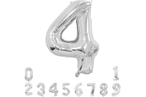 Unisun Number Balloons, 40inch Large Silver Number 4 Foil Mylar Helium Balloons for Birthday Party Celebration Decoration