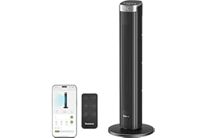 Pureborne 91CM Leiser Ventilator, 90° Oszillation Turmventilator, Standventilator mit Fernbedienung & WLAN, 4 Stufen & 4 Modi, 12H Timer Turmventilatoren für Schlafzimmer, Schwarz