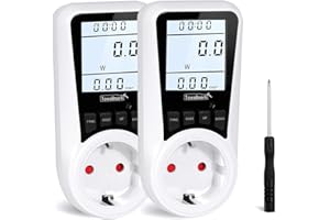 Towallmark Lot de 2 appareils de Mesure des coûts d'électricité, wattmètre, Compteur de consommation d'énergie avec Grand écran LCD + rétroéclairage, Protection Contre Les surcharges 3680 W