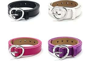 Worldly 4 Pièces Ceintures Élastiques Réglables de Filles avec Boucle de Cœur，Ceintures en Cuir à Cœur Creux