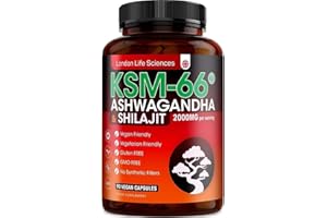 Organic SHILAJIT with Ashwagandha KSM-66® 2000mg (2 month supply) | Root Extract | Vegan Ayurveda Medicine Supplement | Higher Bioavailability & Gluten-Free, Non-GMO, UK, London Life Sciences®